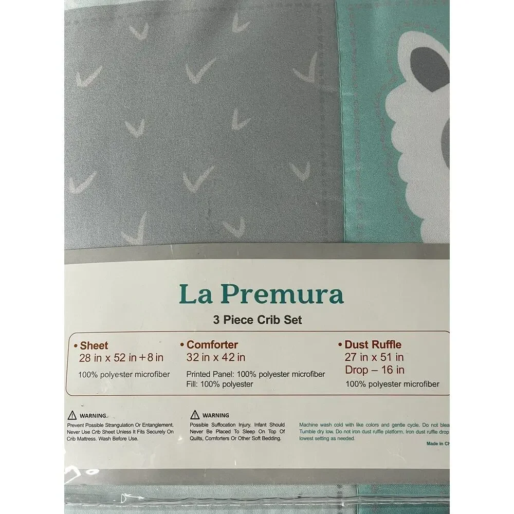 La Premura Baby Nursery Turquoise and Grey Crib Bedding 3 Piece Set Baby Llama